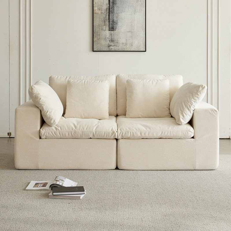 Canapé modulaire modulaire, canapé modulaire compressé en velours côtelé de style minimaliste moderne, canapé-lit, 2, Beige