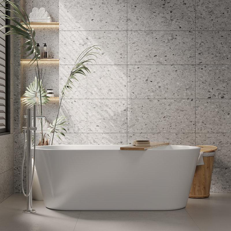 Baignoire autoportante 59 po avec drain en chrome, certifiée cUPC, pour votre salle de bain, Blanc