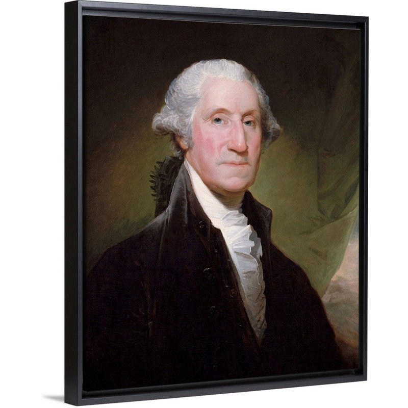 " George Washington " by Gilbert Stuart, 32" H x 26" W x 1.75" D, Black Framed