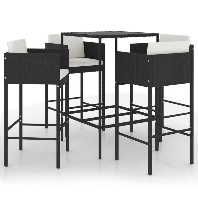 Garden Bar Set with Cushions, Black