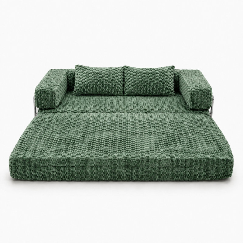 Canapé-lit modulaire convertible de 75,2 pouces avec revêtement texturé vert, green