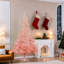 Épinette rose réaliste, base en métal, décor familial