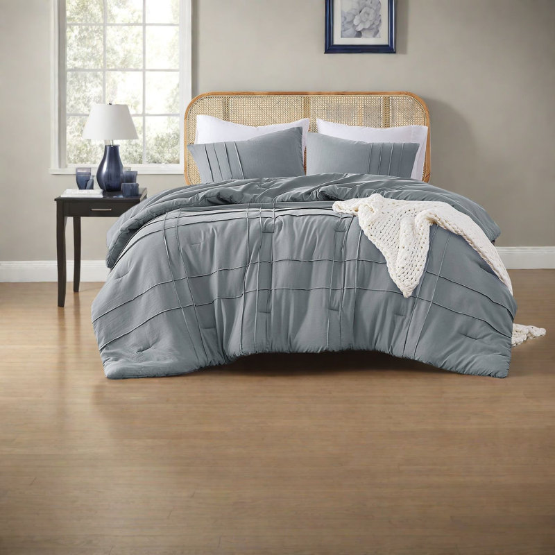 Premium Grey Bedding Sets, Soft Microfiber Pleated Twin Style For Home