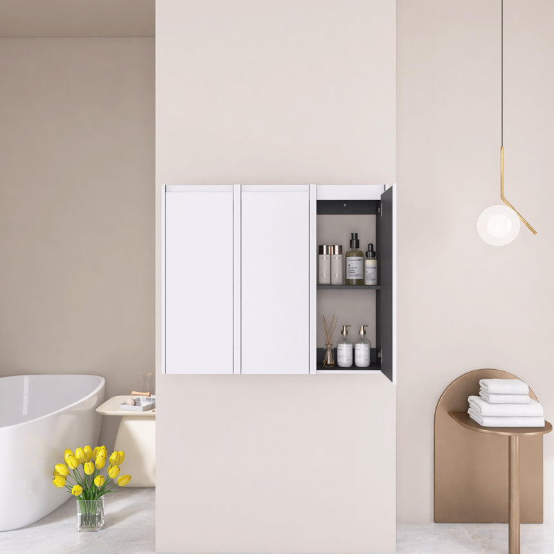 Armoire murale de salle de bain 36 po, 3 portes à fermeture douce, Blanc