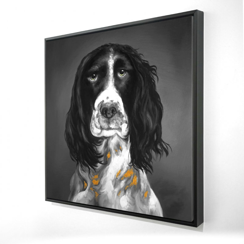 Gray Pets Animals Framed Canvas - English Springer Spaniel Art