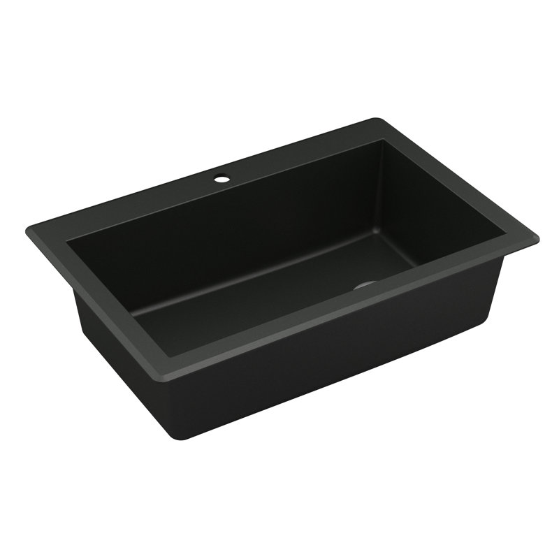 Karran Drop-in Quartz Composite 33'' X 22'' 1-Hole Single Bowl Kitchen Sink, Black