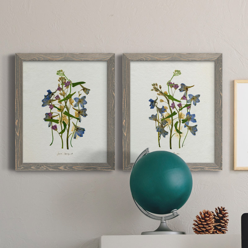 Pressed June Arrangement I - Ensemble de 2 peintures sur toile encadrées, Gris, H 20 po x l 34 po x P 1,5 po