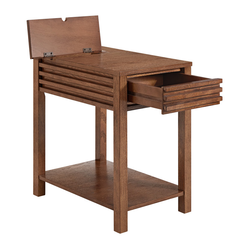 Table de bout rectangulaire en bois avec station de charge et rangement Charnay, Chêne brun