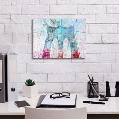 «Brooklyn Bridge in Blue and Red» par Irena Orlov, art mural sur toile