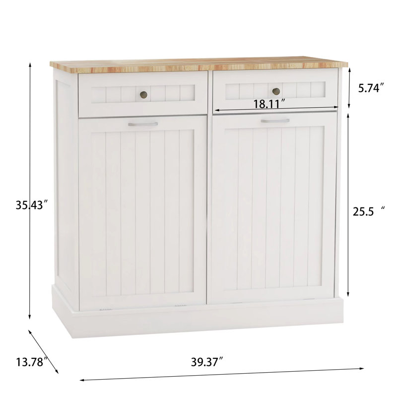 Armoire poubelle de cuisine à deux tiroirs et deux compartiments inclinables - blanc, buffet