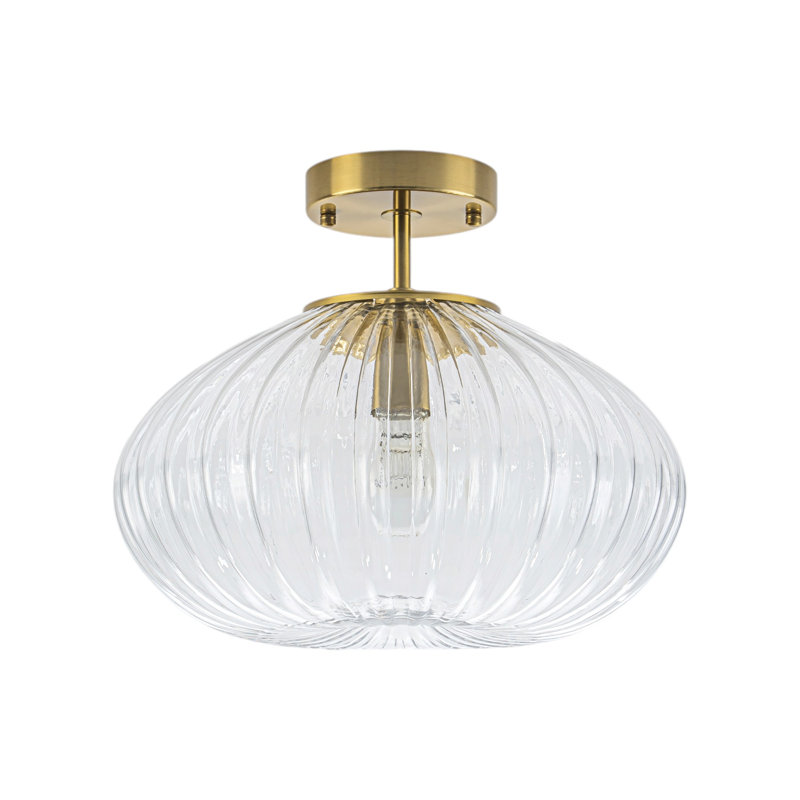 Plafonnier semi-encastré 1 lumière en verre nervuré