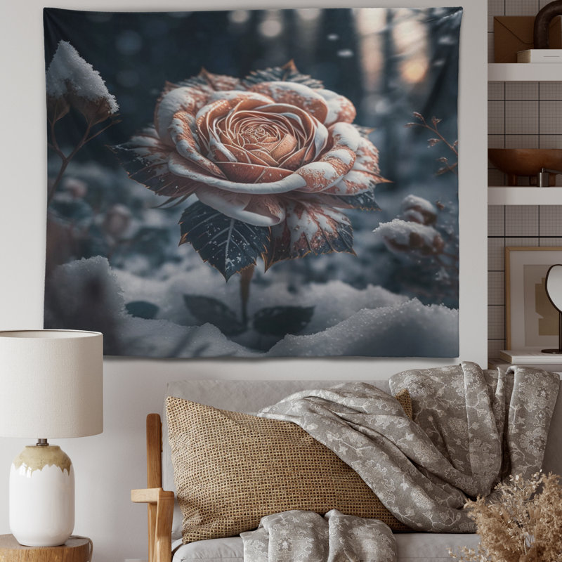Tapisserie en polyester avec fleur rose en polyester II, H 50 po x l 60 po