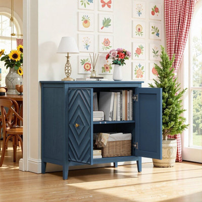 Geometric Embossed Storage Cabinet With Magnetic Doors