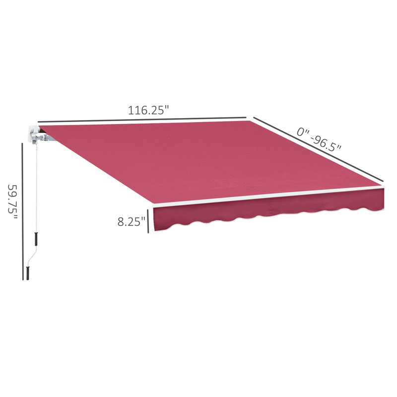 8' Retractable Awning, 59" H x 116.2" W x 96.5" D, Red