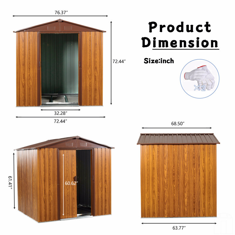 6 Ft. W X 6 Ft. D Metal Storage Shed Appealing Horizontal Siding  In Woodgrain With Coffee Trim To Complement, Brown