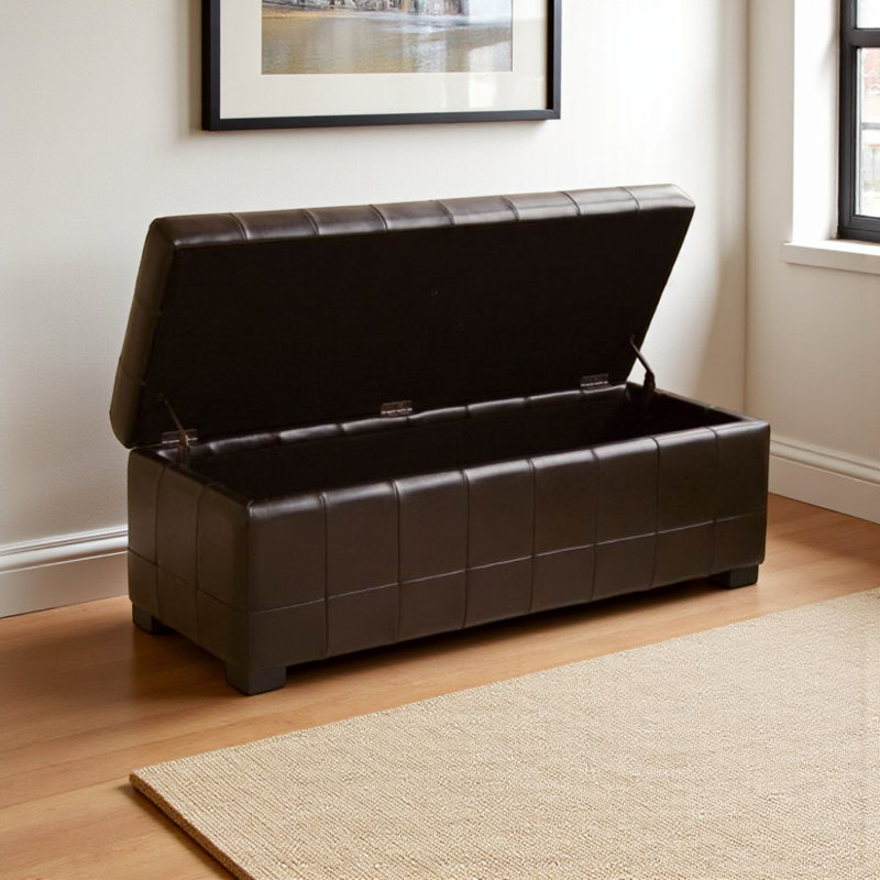 Kianda Brown Faux Leather Upholstered Storage Bench with Flip Top, 18'' H X 51'' W X 19'' D, Dark Brown