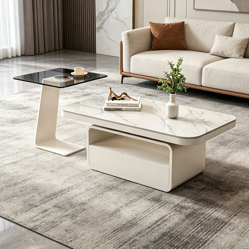 Macalester, H 16,53 po x L 47,24 po x l 23,62 po, Gray/White, Marble