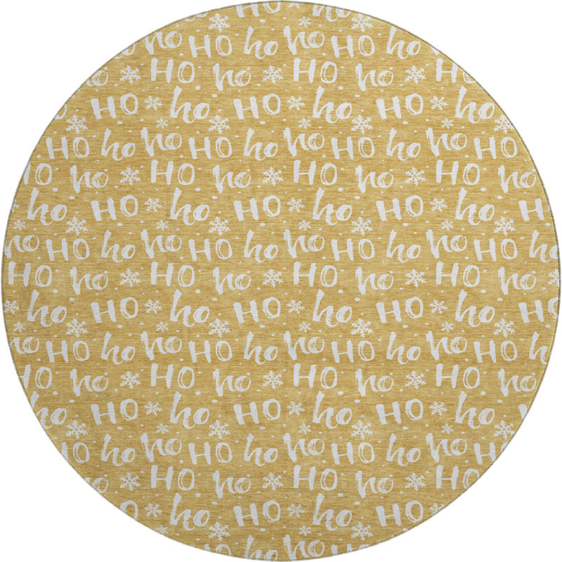 Premium Machine Washable Dockside AMF1814 HoHoHo Snowy Christmas Rug, Round 8'