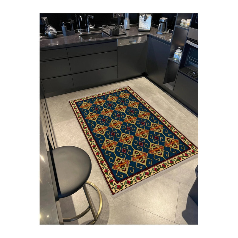 Tapis décoratif à motifs bleus, Rectangle 2 pi 4 po x 4 pi