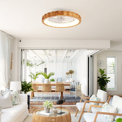 Ventilateur de plafond encastré de 20 po en bois naturel ondulé avec éclairage et télécommande, DEL à intensité variable 3000-6500K, moteur CC silencieux à 6 vitesses, flux d'air réversible pour chambre, cuisine et salon