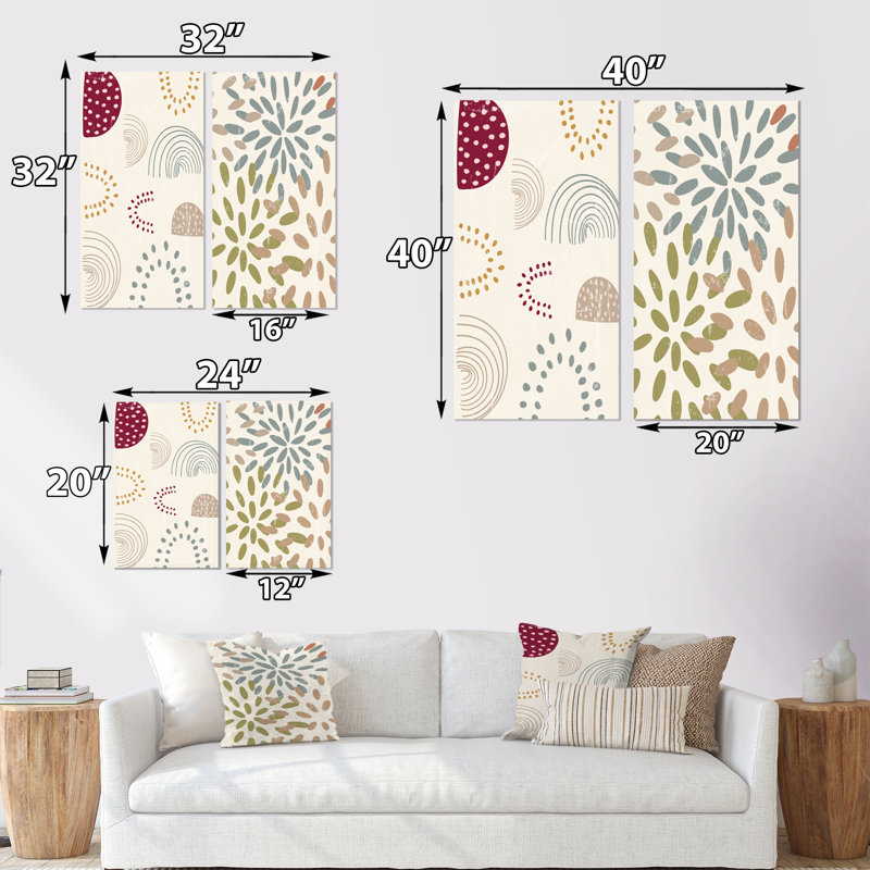 «Minimalistic Abstract Vintage Organic Shapes I», ensemble de 2 peintures, H 32 po x l 32 po x P 1 po, Toile tendue
