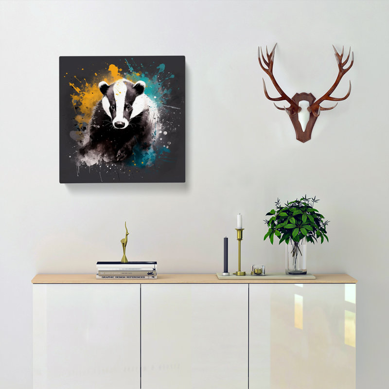 Badger Splatter Art - Wrapped Canvas - Framed Print, 35cm H x 35cm W x 3cm D