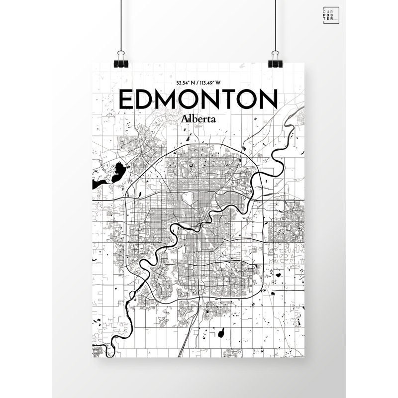 « edmonton city map », reproduction d’impression sur affiche en encre, H 20 po x l 16 po