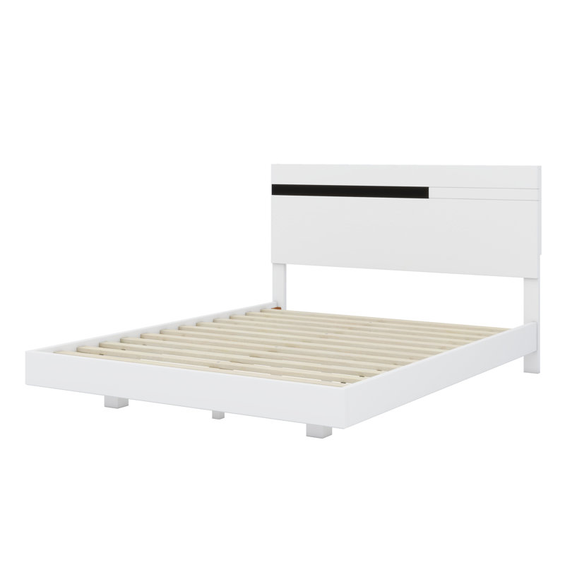 Modern High Gloss 3-Piece Bedroom Set Floating Bed Frame Platform Bed With LED Light & 2 Nightstands