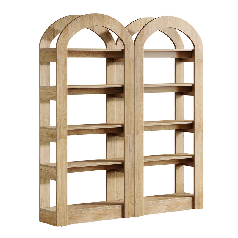 70.87" H 5-Tier Arched Bookcase, Oak, 2