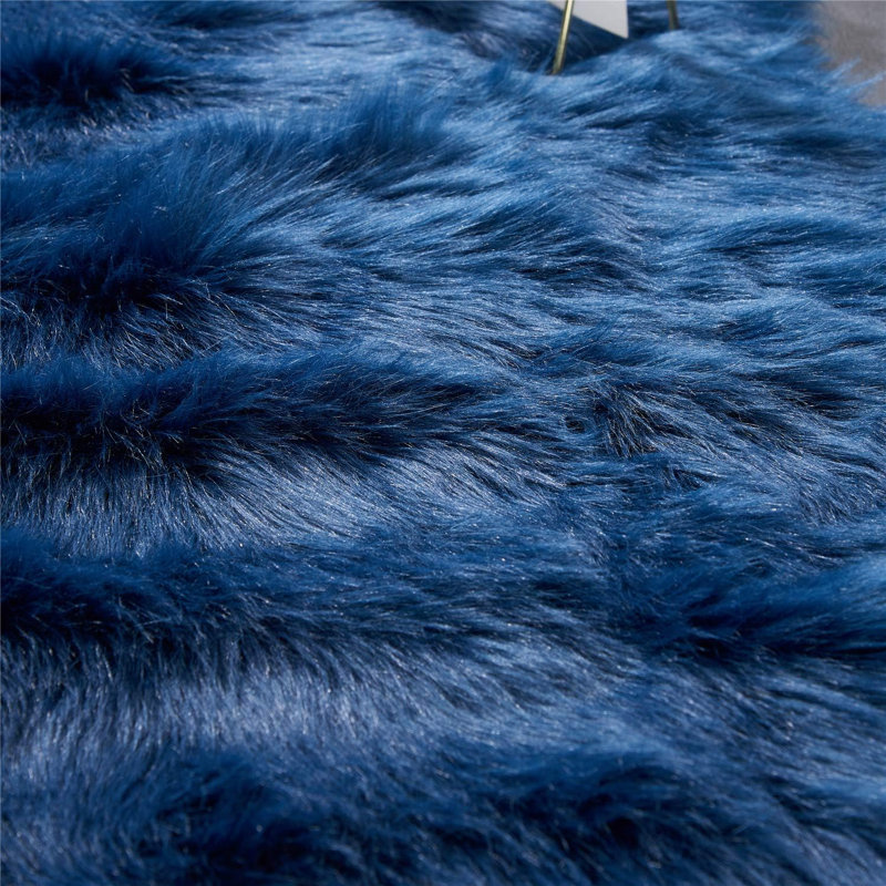 Ultra Soft Fluffy Shaggy Area Rug Faux Fur Sheepskin Rug 2X6 Ft For Bedroom Living Room Sofa – Dark Blue, Blue