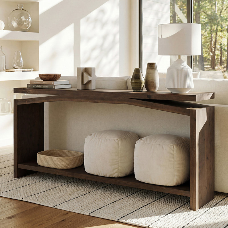 Console en bois massif de 63 po avec tablettes ouvertes