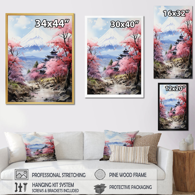 «Ballena Asian Art Majestic Mont Fuji III», reproduction sur toile, H 32 po x l 24 po x P 1 po, Cadre flottant noir