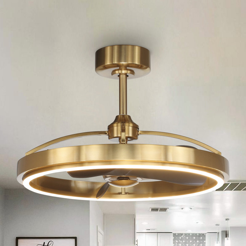 Giovanny 27.3" W Integrated LED Caged Ceiling Fan, Brushed Brass with Black Blades