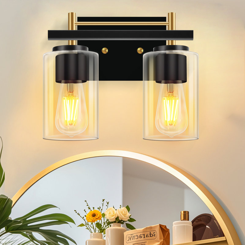 Bathroom Lighting Fixtures: 2-Light Bathroom Vanity Light Over Mirror with Clear Glass Shade, Wall Lamp for Mirror, 2