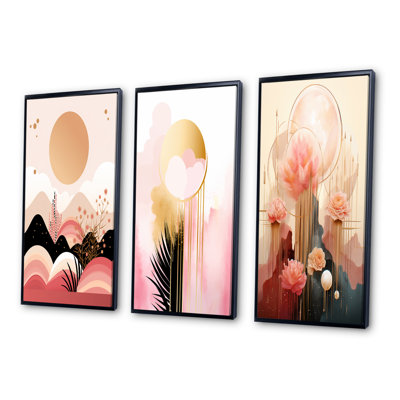 «Golden Full Moon Retro Illustration», 3 pièces sur toile