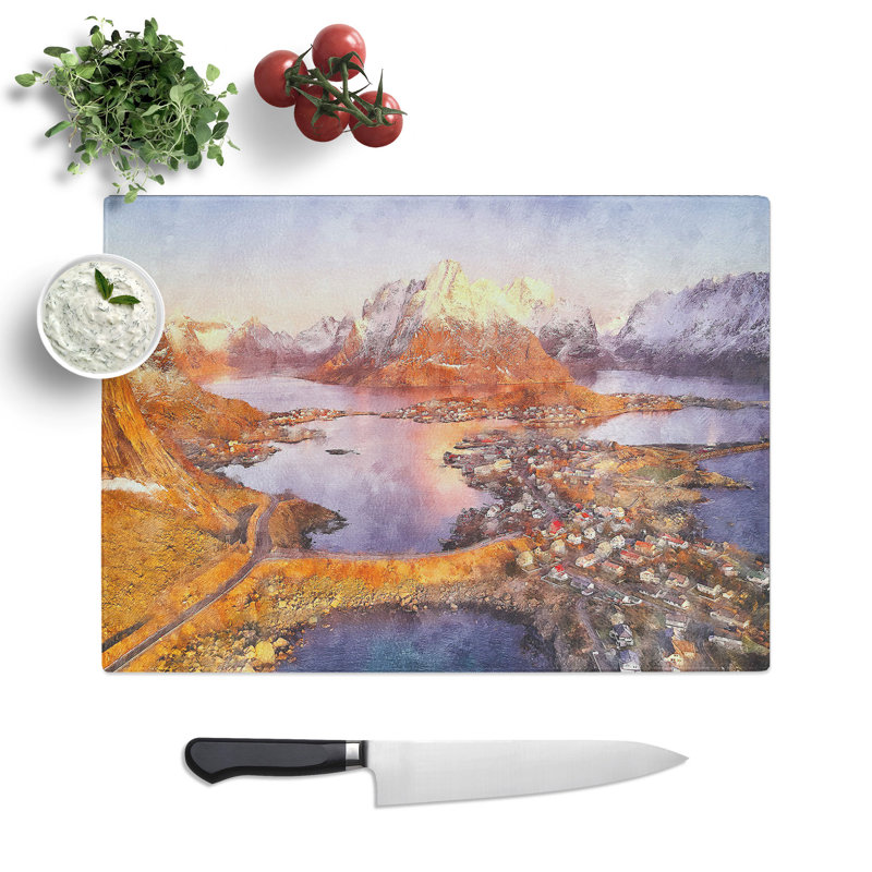 Reine in Norway Painting Chopping Board, 0.4cm H x 28.5cm W x 39cm L