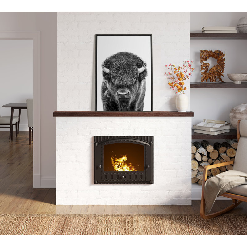 «Bison Portrait Black and White» par Amy Peterson, reproduction d'art sur toile encadrée, L 28 po x H 38 po, Gris foncé
