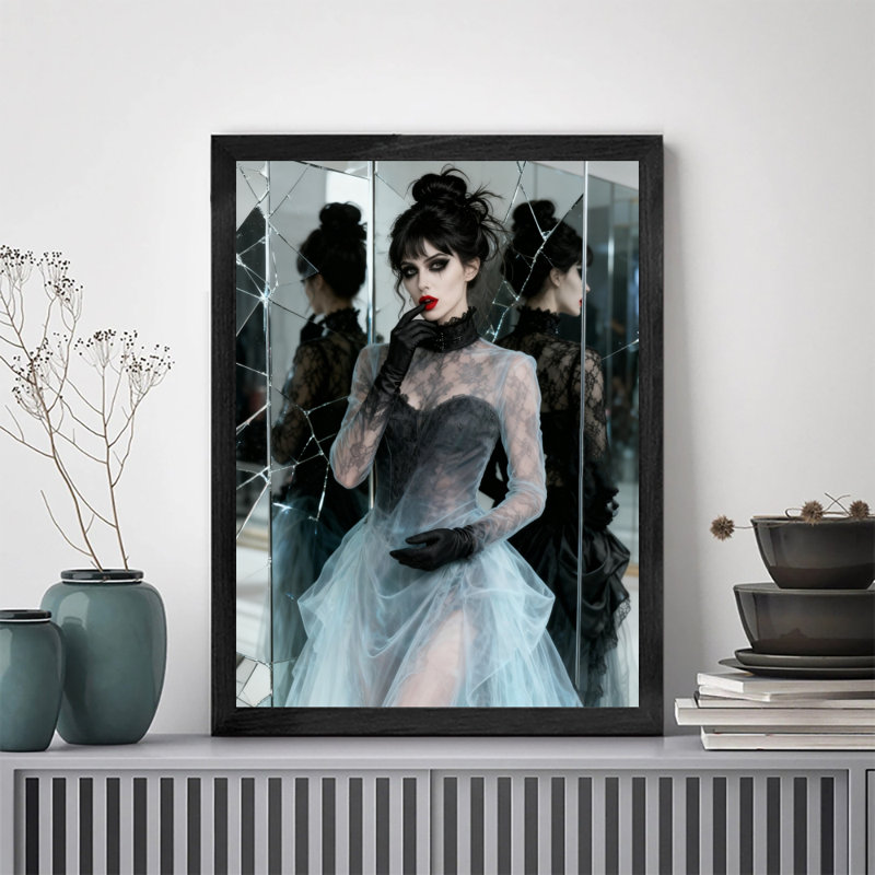 «Black», encadré noir, rétro, gothique romantique, dames et crâne, art mural, impressions de style rétro, H 11 po x l 9 po