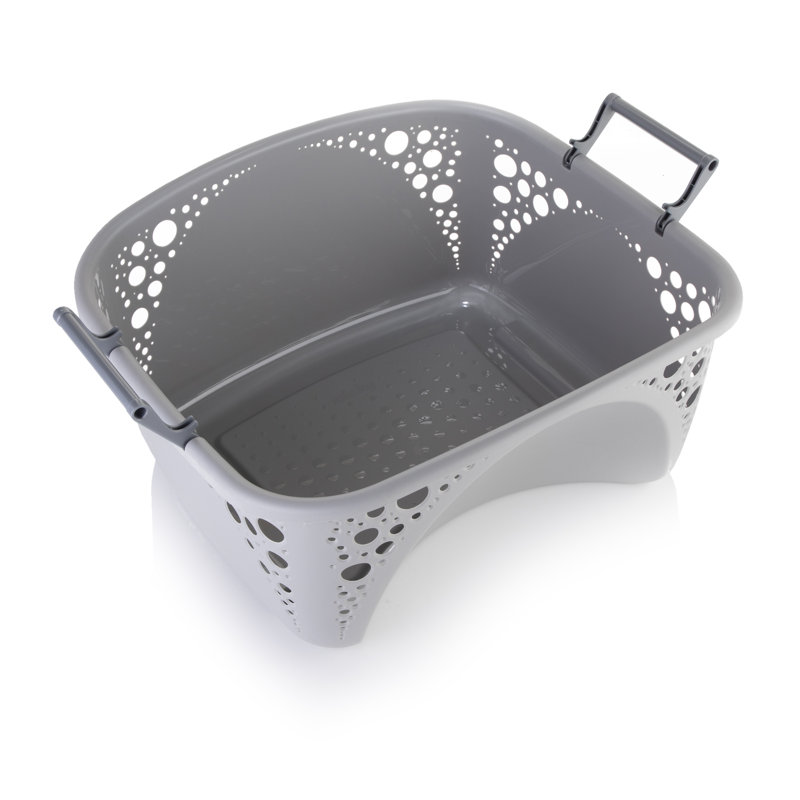 Plastic Laundry Basket with Handles, Grey