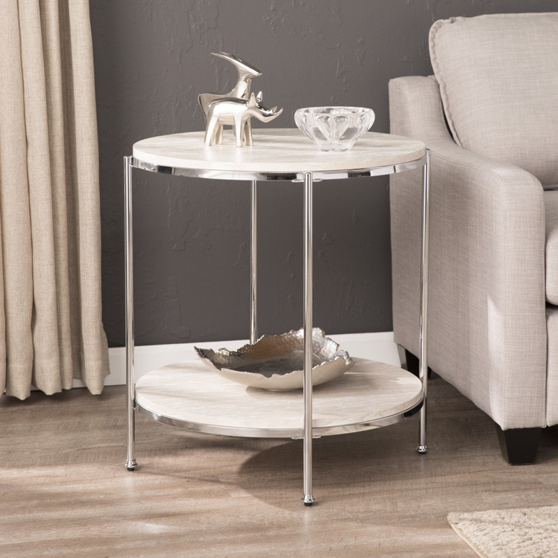  Table de bout transitionnelle en bois chromé et fer de 24 po avec tablette