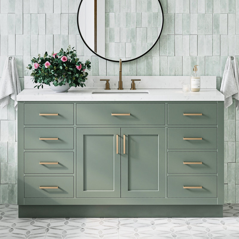 Ensemble de meuble-lavabo simple en bois massif avec plateau en quartz Carrara de 1,5 po Thornaby, Forme rectangulaire