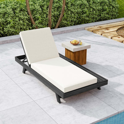 Méridienne, espace disponible d'un côté, bois d'acacia noir avec coussins de salon résistants à l'eau (épaisseur de 4 pouces) - version assortie disponible