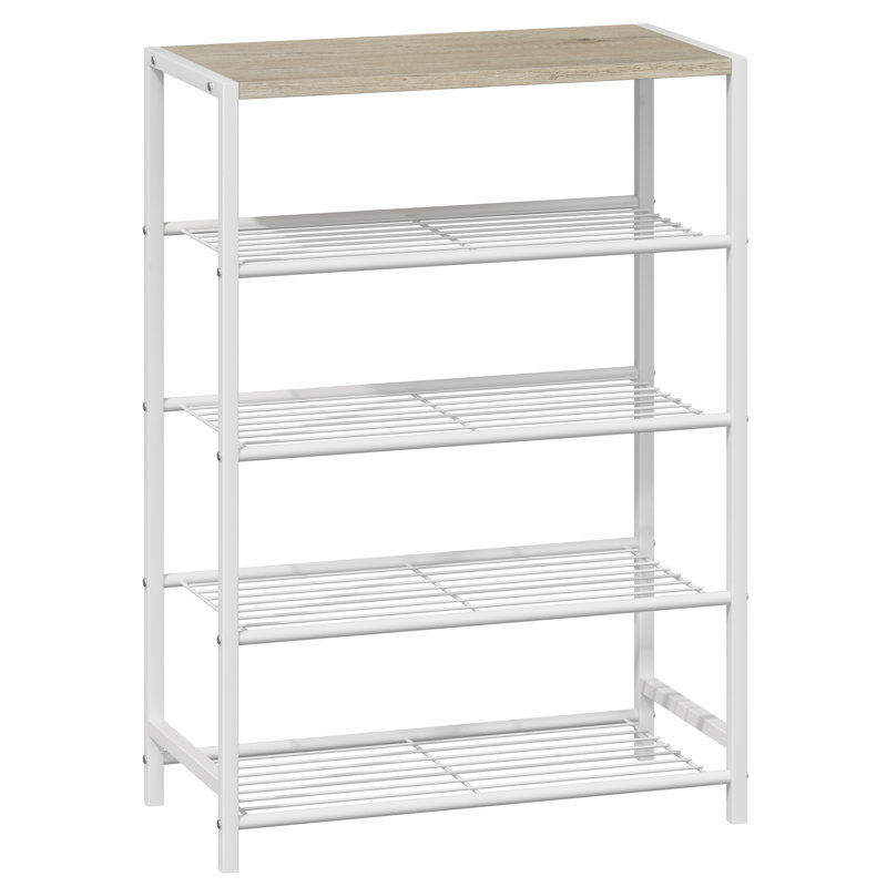 15 Pair Shoe Rack Hallway Shoe Storage, Wood/White, 83cm  H x 59cm W x 30cm D