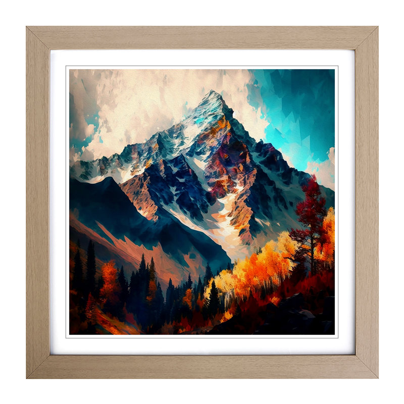 Mountain Impressionism - Single Picture Frame Print on Wood, Oak