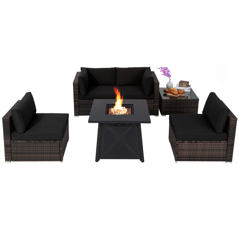 Laresha 4 - Person Patio Conversation Set with Cushions, Black