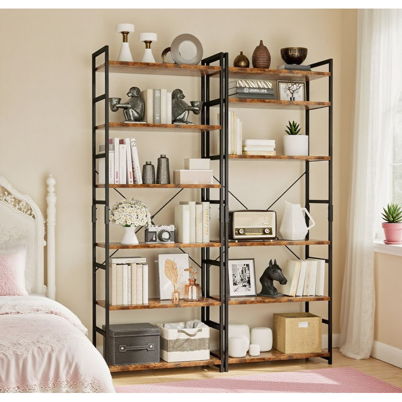 Bibliothèque réglable à 6 niveaux, bibliothèque haute et robuste avec design rétro, organisateur de rangement multifonctionnel pour le salon, la chambre à coucher et le bureau à domicile