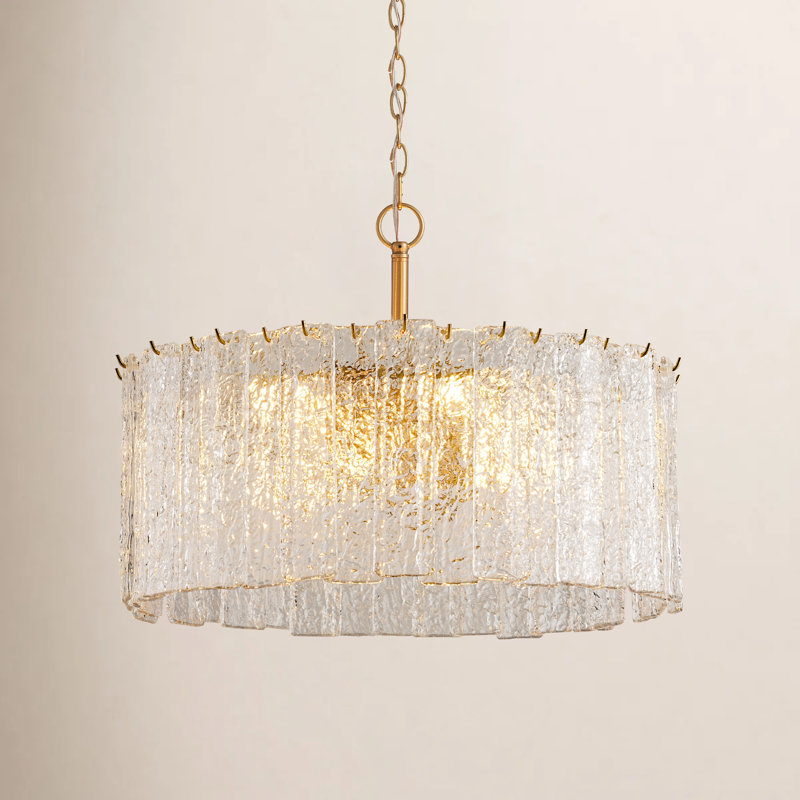 Lustre tambour moderne 8 lumières l 24 po avec abat-jour en verre martelé fabriqué à la main