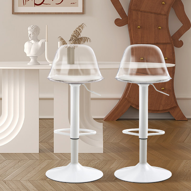 Carlaysia Swivel Upholstered Adjustable Height Counter Stool with Metal Frame, Beige/White