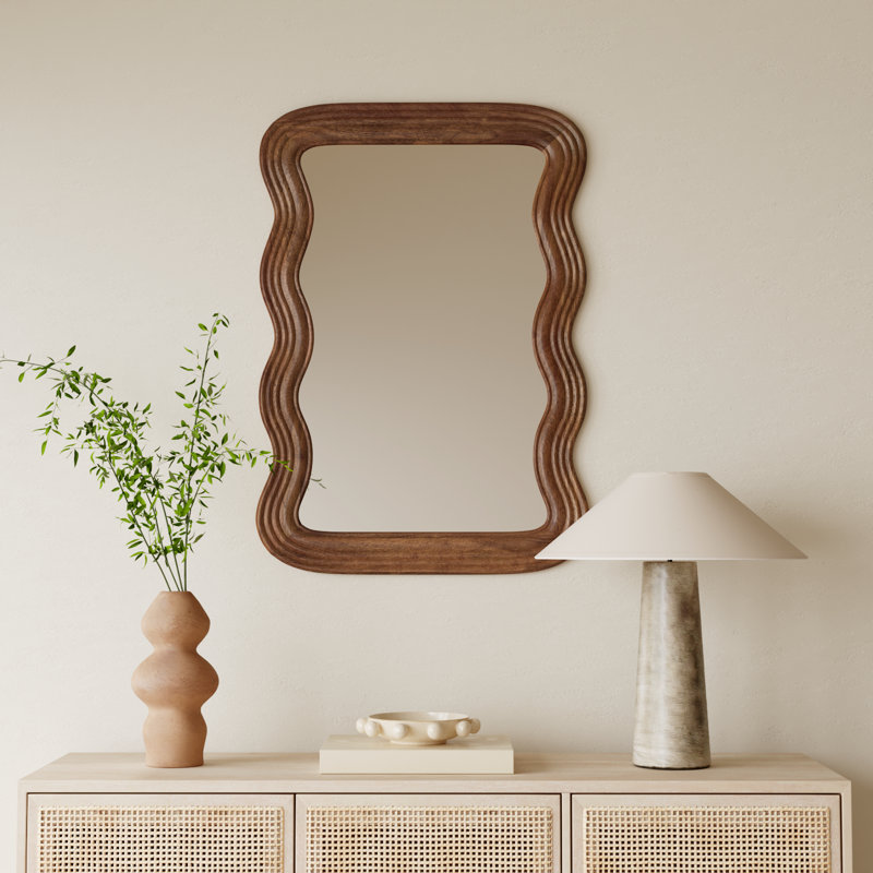 Brown Solid Wood Wavy Wall Mirror