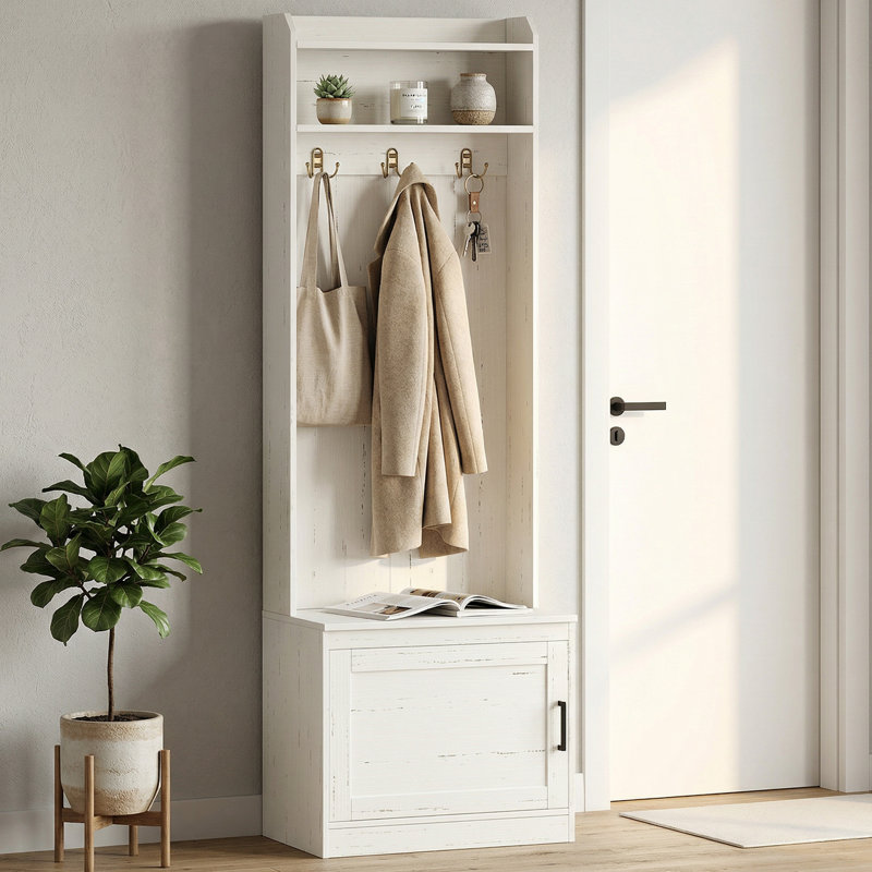 Arbre d'entrée Alfino avec banc et rangement pour chaussures, Blanc